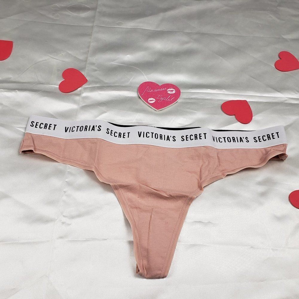 Victoria's Secret Logo Waist Trim Nude Beige Thong